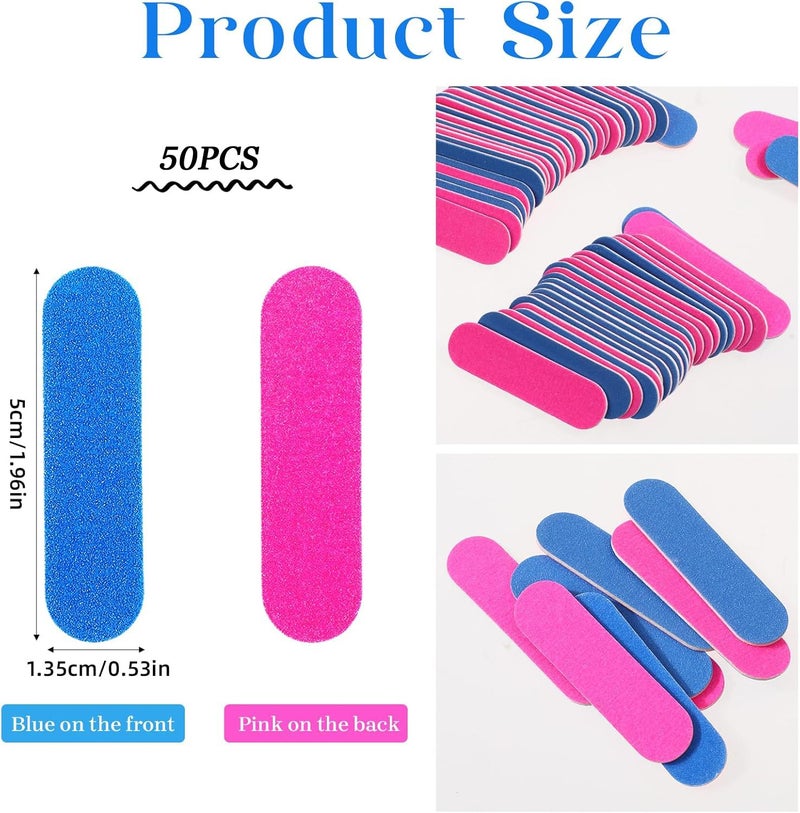 Aternal 50 Packs Mini Nail Files Disposable Double Sided Nail Buffer Travel Size Emery Boards for Natural Nails, Nail Files and Buffers for Home and Professional Manicure Tools (Pink and Blue) - Image 2