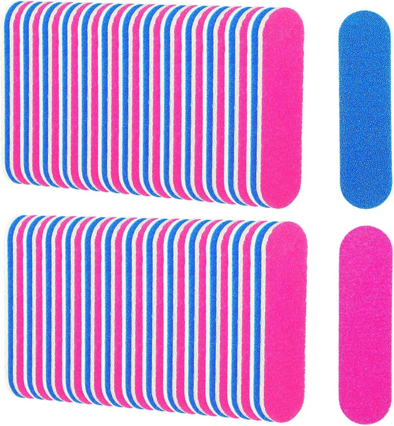 Aternal 50 Packs Mini Nail Files Disposable Double Sided Nail Buffer Travel Size Emery Boards for Natural Nails, Nail Files and Buffers for Home and Professional Manicure Tools (Pink and Blue) - Image 1
