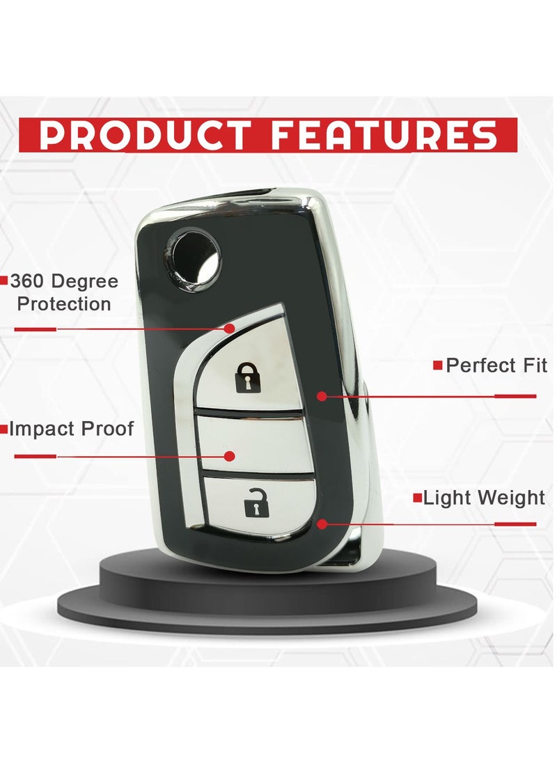 TOYOTA - Toyota Hilux 2023 2 Button Remote Key Fob Case TPU Car Key Case 1 Pcs Car Key Fob Cover Black - Image 1
