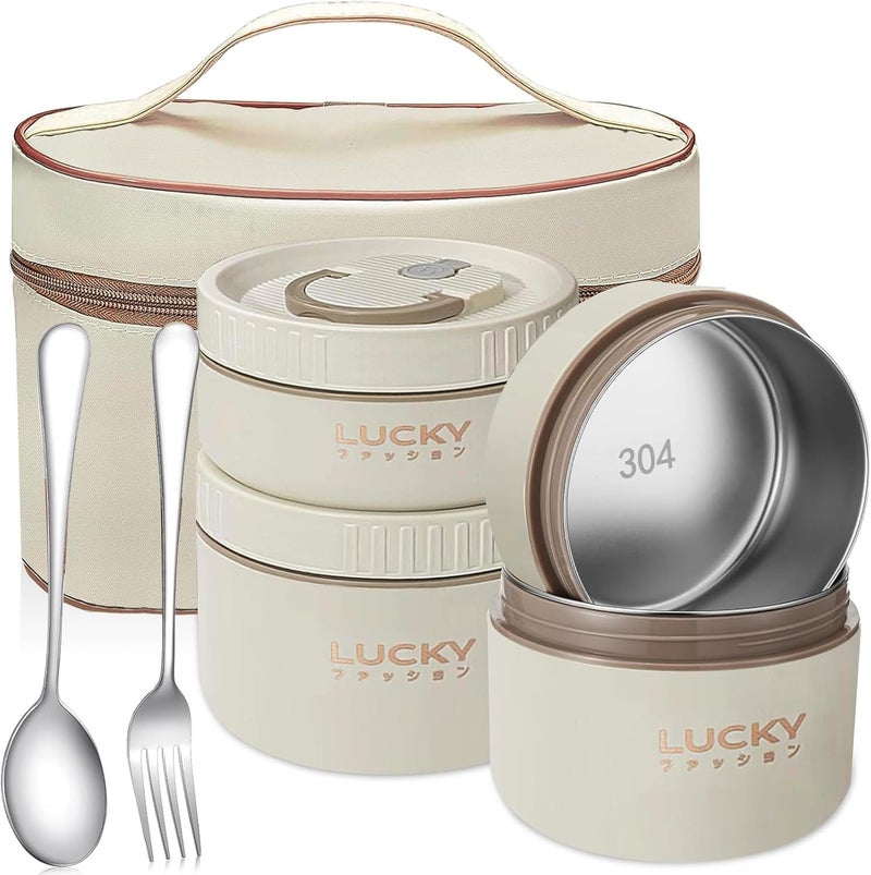 Pomefar Lunch Box, Stainless Steel Leakproof Bento Lunch Box Set with 4 Separate Lunch Container, Insulated Lunch Bag, Spoon and Fork for School, Home and Office - Image 1