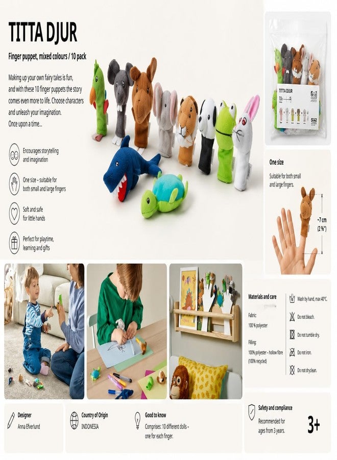 stoRk TITTA DJUR Finger Puppet, Mixed Colours, 100% Polyester, 10 Pack, for Ages 3 Years and Above - Image 2