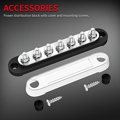 DAIERTEK Battery Bus Bar 12V Marine 7 x 1/4" (M6) Power Distribution Block with Cover 12V - 48V Positive & Negative Busbar Terminal Block for Automotive Car Boat - Image 4