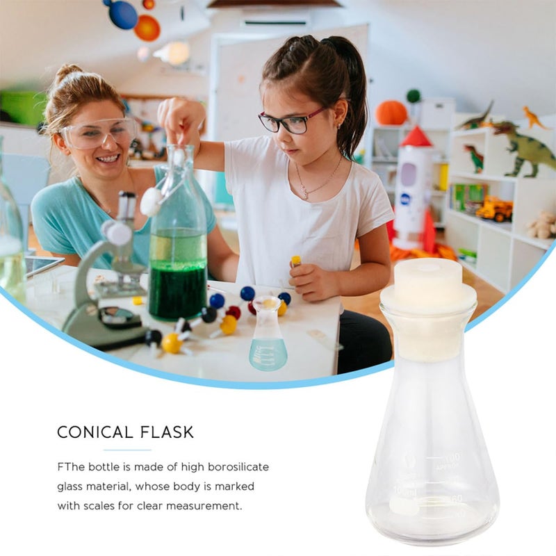 Thickened Glass Conical Flasks 2 Pack 100ml with Wide Mouth Cork Stoppers for Laboratory Experiments - Image 4