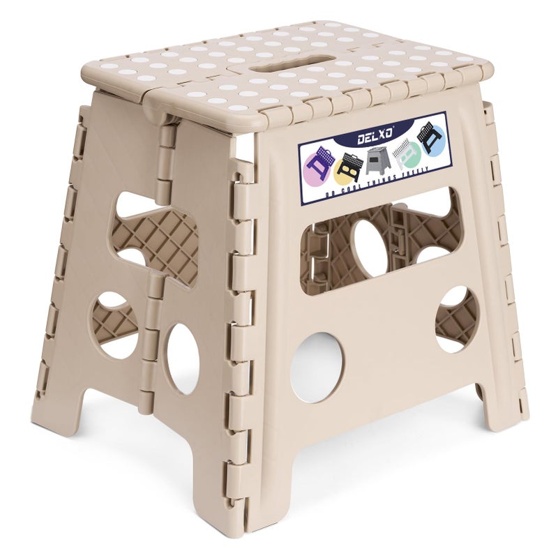 Delxo Office Step Stool, 13 inch Non-Slip Foldable Stools for Adults Up to 300 LBS, Step Stool with Handle, Lightweight for Kitchen, Bathroom, Bedroom, Office, Khaki, 1PC - Image 1
