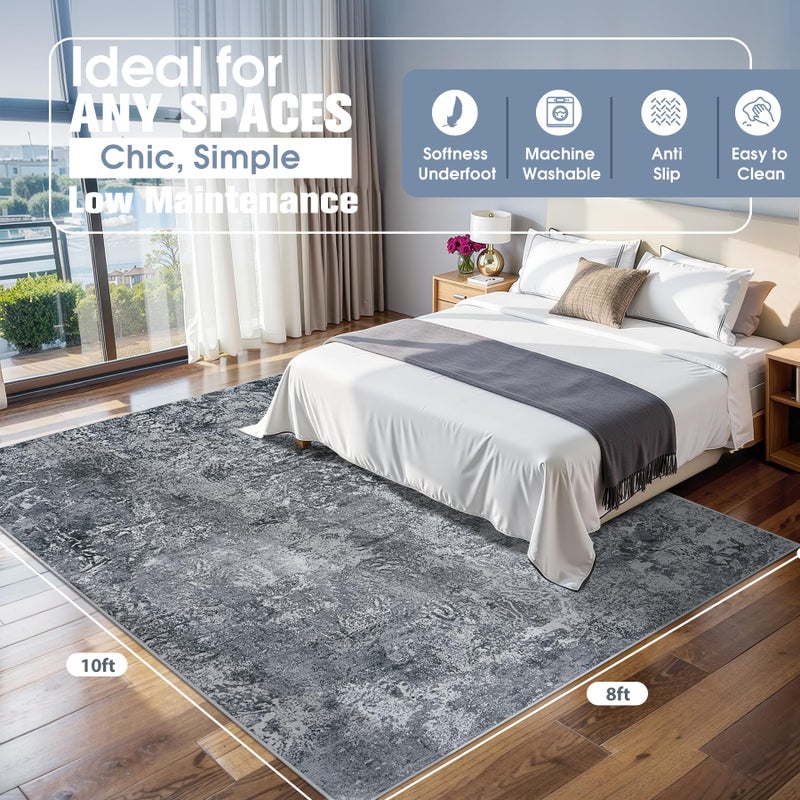Aelenmu 8x10 Area Rugs for Living Room Rug Washable: Abstract Large Rug for Dining Room Bedroom Carpet Non Slip 8 by 10 Indoor Modern Nursery Home Office Black - Image 2