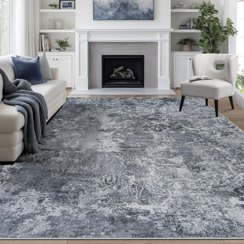 Aelenmu 8x10 Area Rugs for Living Room Rug Washable: Abstract Large Rug for Dining Room Bedroom Carpet Non Slip 8 by 10 Indoor Modern Nursery Home Office Black - Image 1
