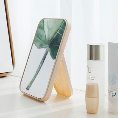 TOMATUS Hand Mirror | Glass Rectangle Cosmetic Standing Mirror for Makeup, Portable for Travel, Camping, Home (Cream - Pack of 1, Rectangular, Floor Mount, Framed) - Image 2