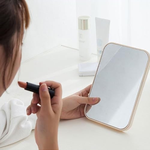 TOMATUS Hand Mirror | Glass Rectangle Cosmetic Standing Mirror for Makeup, Portable for Travel, Camping, Home (Cream - Pack of 1, Rectangular, Floor Mount, Framed) - Image 4