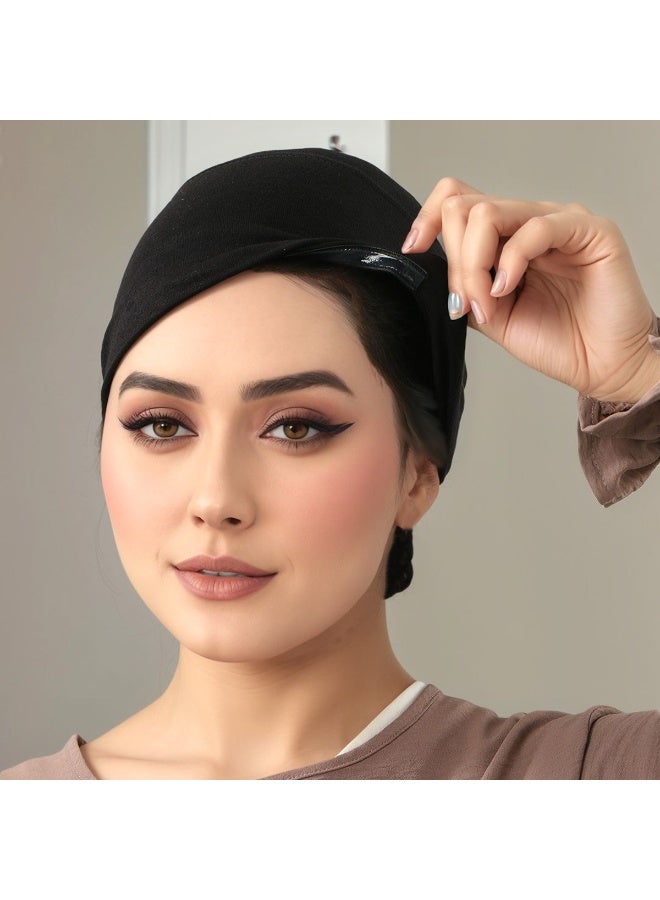 ستاردست بوتيك طقم قبعات حجاب داخلية مانعة للانزلاق من قطعتين - شريط سيليكون لتثبيت الجبهة، خامة خفيفة، أسود وأبيض - مجموعة الأساسيات اليومية (The Everyday Basics) - Image 4