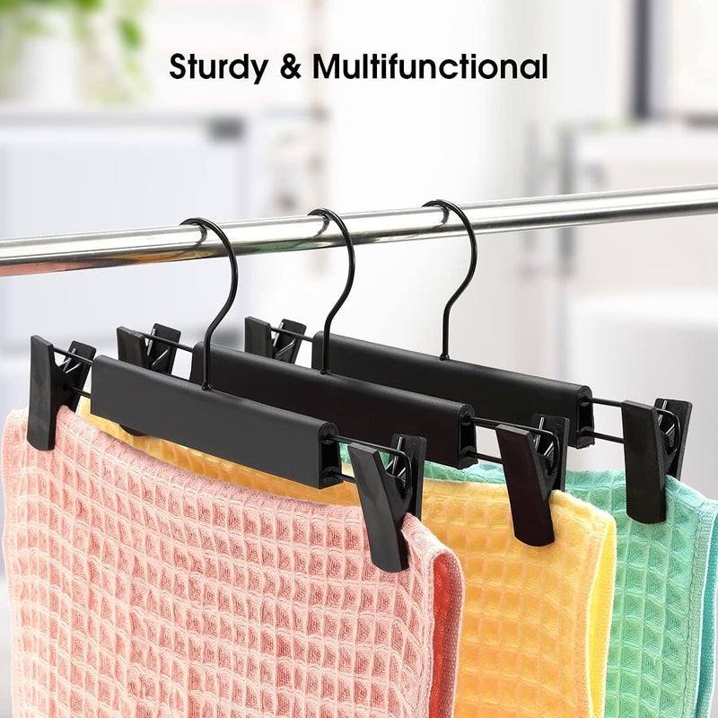 10 Pack Clothes Pants Hangers with 360° Swivel Hooks and Adjustable Clips - Space-Saving Trouser Holders - Image 4