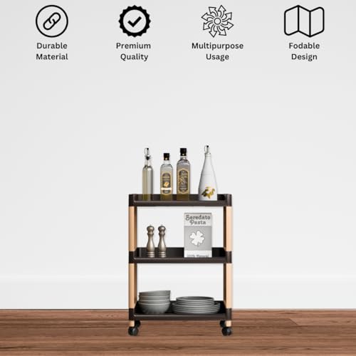 FOROLY Multipurpose 3 Tier Storage Rack with Wheels | Bathroom Kitchen Organizer Shelf | Rolling Utility Trolley for Home, Laundry, Office & Living Room | Heavy Duty Plastic Rack (Brown) - Image 3