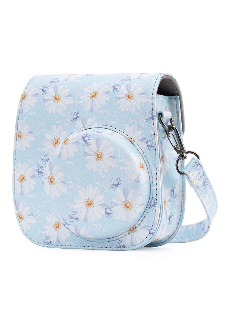 كابتن تيك Protective & Portable Case Compatible with fujifilm instax Mini 11/ 9/ 8/ 8+ Instant Film Camera with Accessory Pocket and Adjustable Strap (Flowers Light Blue) - Image 1