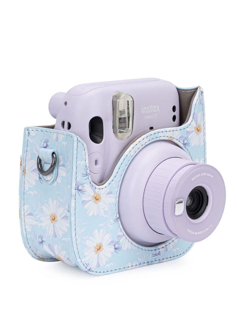 كابتن تيك Protective & Portable Case Compatible with fujifilm instax Mini 11/ 9/ 8/ 8+ Instant Film Camera with Accessory Pocket and Adjustable Strap (Flowers Light Blue) - Image 4