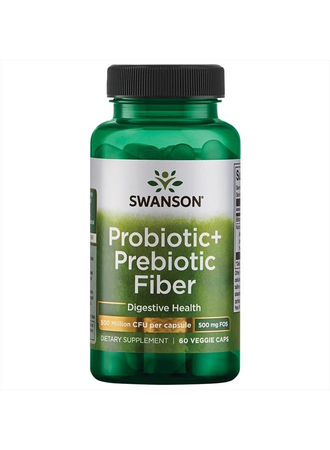SWANSON Prebiotic + Probiotic Fiber - Natural Supplement Promoting Digestive System & Immune Health Support - Aids Regularity & GI Tract Health - (60 Capsules, 500 Million CFU Each) - Image 1