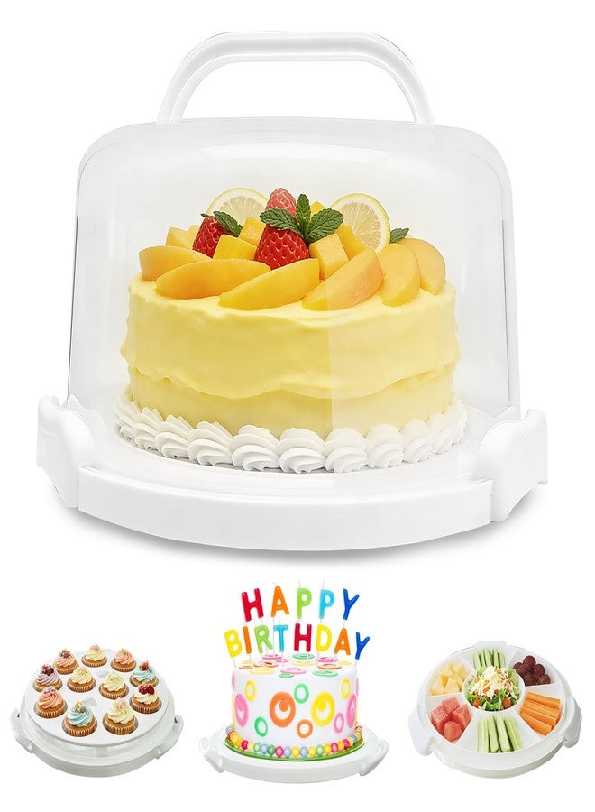 Slomg Plastic Cake Carrier with Lid and Handle, Multipurpose Cake Stand Holder Container for 11 in Cake, Round Cupcake Storage Box Serving Tray with Cover for Bundt Dessert Pie Pizza Eggs Fruit White - Image 1