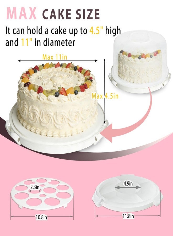 Slomg Plastic Cake Carrier with Lid and Handle, Multipurpose Cake Stand Holder Container for 11 in Cake, Round Cupcake Storage Box Serving Tray with Cover for Bundt Dessert Pie Pizza Eggs Fruit White - Image 2