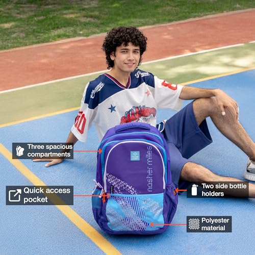 Nasher Miles Kinetics 5 Compartment Laptop Backpack 45 Liters Polyester with Raincover| Front Organiser Ideal for College, School Bags for Boys & Girls (Blue) - Image 2