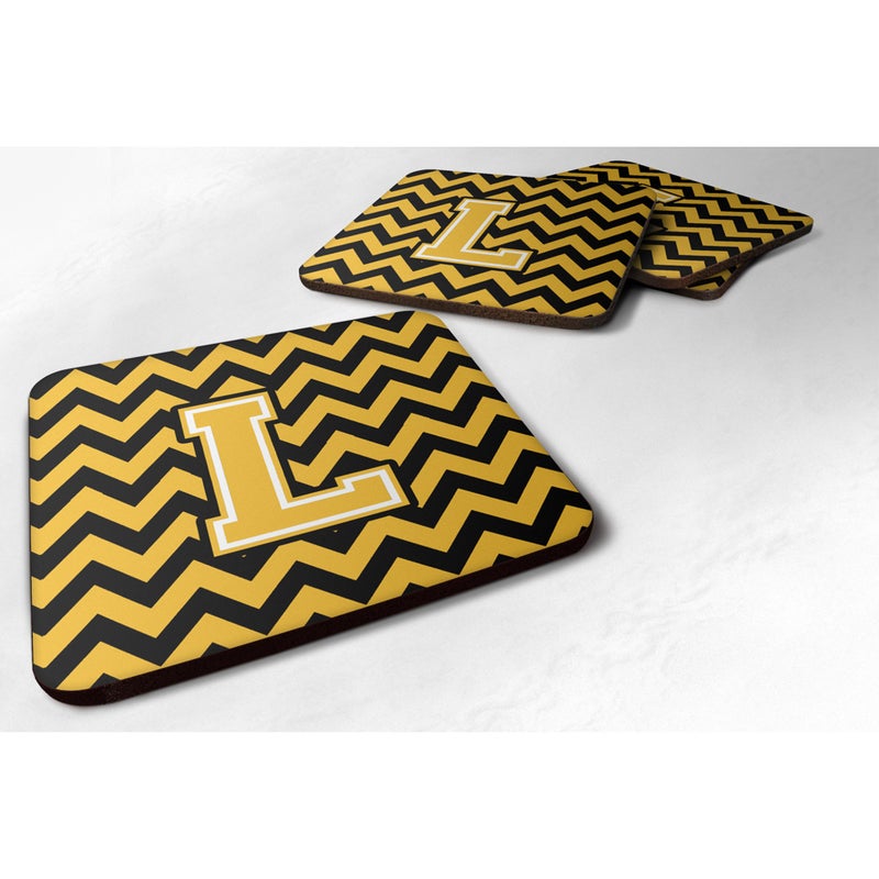 كارولينز تريجرس "" كنوز كارولين CJ1053-LFC Letter L Chevron Black and Gold Coaster (مجموعة من 4) 3.5 "" "" متعدد الألوان " 