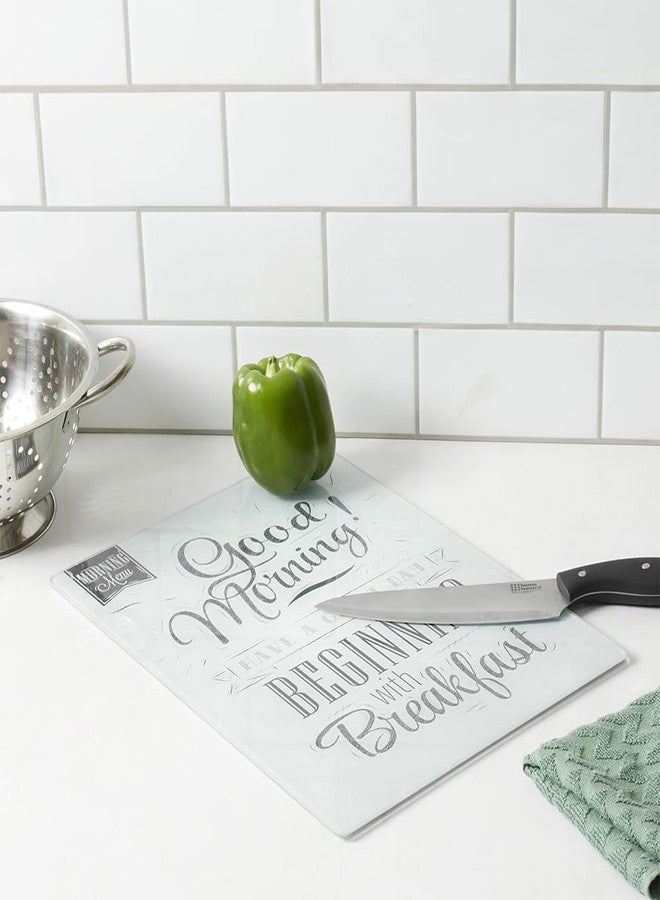 Home Basics Good Morning Graphic Words Tempered Glass Cutting Board, Light Blue by Home Basics - Image 3