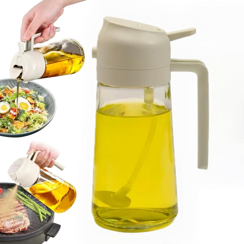 PEIPU Oil Sprayer for Cooking, 2 in 1 Olive Oil Dispenser Bottle for Kitchen, 16oz/470ml Premium Glass Oil Bottle, Food-grade Oil Mister for Air Fryer, Salad, Frying, BBQ (White) - Image 1