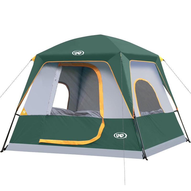 UNP 4-Person Tent, Portable Cabin Tent, Camping Tent 4-Person Easy Set Up, Waterproof with Top Rainfly for Outdoor Camping/Hiking (Dark Green) - Image 1