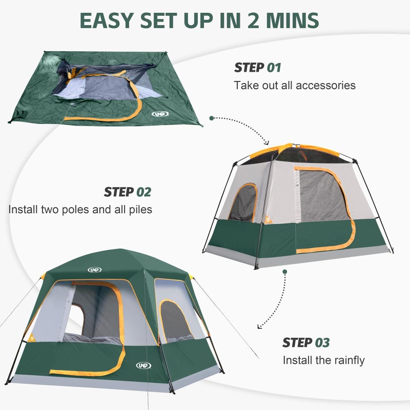 UNP 4-Person Tent, Portable Cabin Tent, Camping Tent 4-Person Easy Set Up, Waterproof with Top Rainfly for Outdoor Camping/Hiking (Dark Green) - Image 5