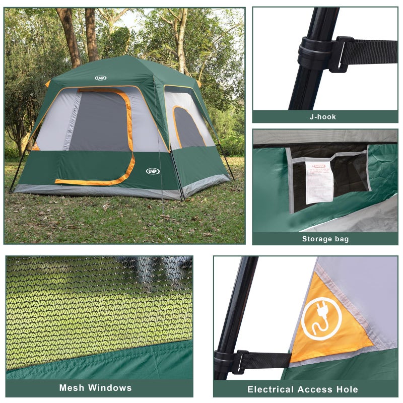 UNP 4-Person Tent, Portable Cabin Tent, Camping Tent 4-Person Easy Set Up, Waterproof with Top Rainfly for Outdoor Camping/Hiking (Dark Green) - Image 4