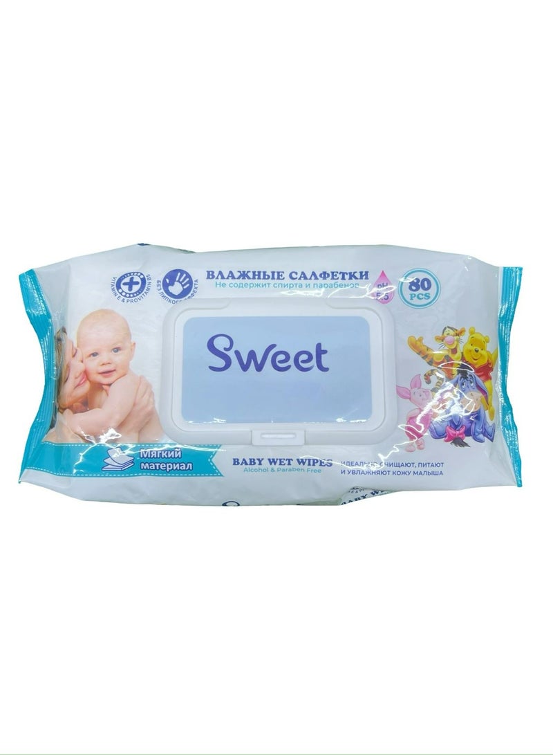 Sweet Wet Wipes, Alcohol & Paraben Free, Soft Material, 80pcs – Wet Wipes. - Image 1