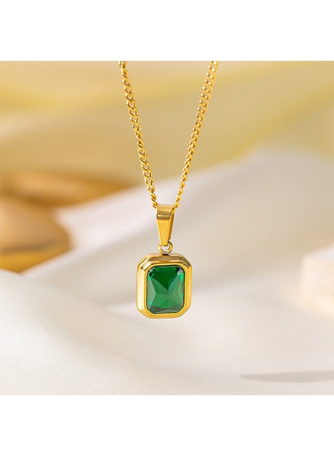 GIFT Vintage Emerald Necklace - Gold Chain Green Turquoise Pendant Jewelry Titanium Steel Women's Necklace Birthday Gift Fashion Necklace  - Image 5