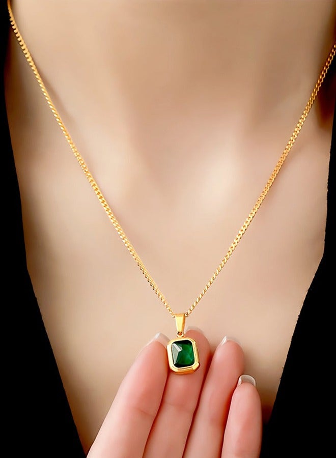 GIFT Vintage Emerald Necklace - Gold Chain Green Turquoise Pendant Jewelry Titanium Steel Women's Necklace Birthday Gift Fashion Necklace  - Image 2