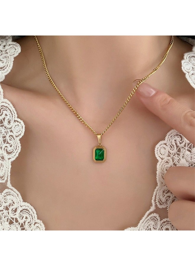 GIFT Vintage Emerald Necklace - Gold Chain Green Turquoise Pendant Jewelry Titanium Steel Women's Necklace Birthday Gift Fashion Necklace  - Image 3