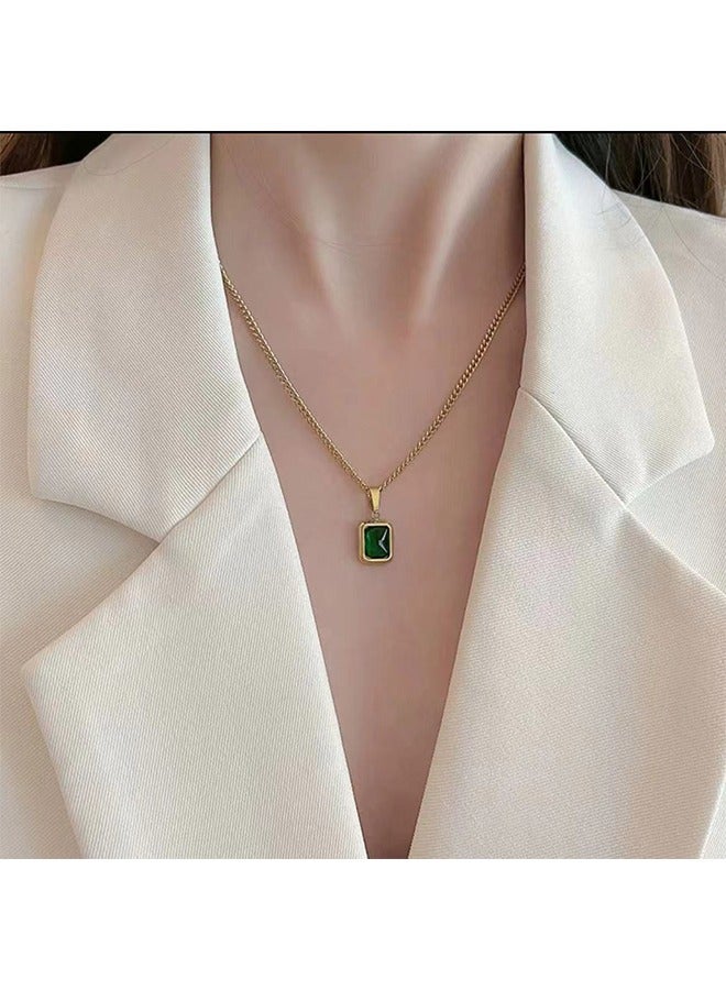 GIFT Vintage Emerald Necklace - Gold Chain Green Turquoise Pendant Jewelry Titanium Steel Women's Necklace Birthday Gift Fashion Necklace  - Image 4