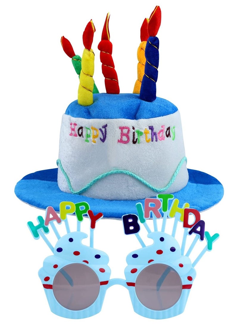 واي آند دي Happy Birthday Hat,Birthday Hat with Glasses Plush Cake for Party Girls Adults Decoration - Image 1