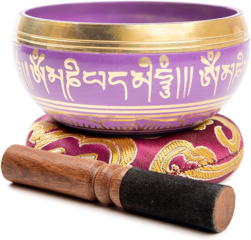 HIMALAYAN BAZAAR Tibetan Singing Bowl Set Brass - Master Healing Grade - Authentic Handcrafted Sound Bowl by Himalayan Bazaar (Black and Red) - Image 2
