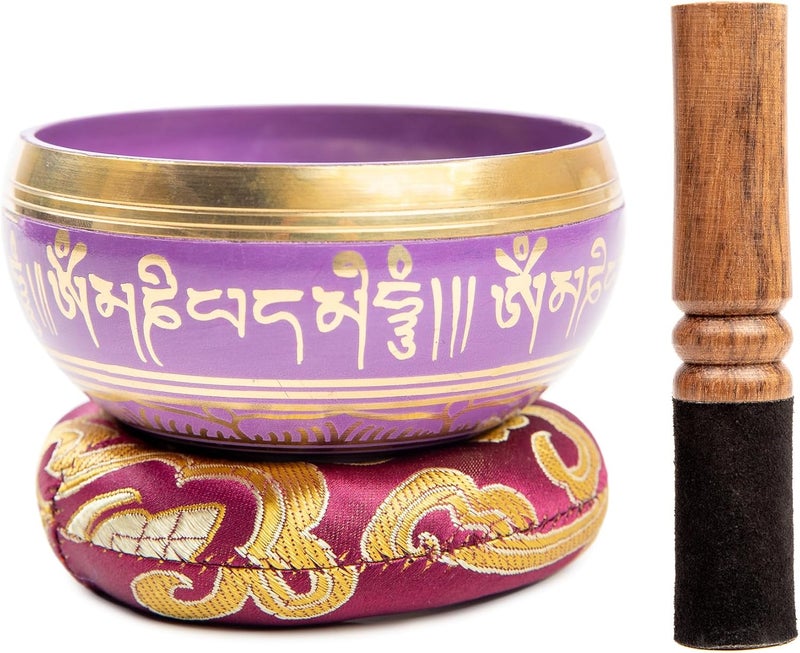 HIMALAYAN BAZAAR Tibetan Singing Bowl Set Brass - Master Healing Grade - Authentic Handcrafted Sound Bowl by Himalayan Bazaar (Black and Red) - Image 3
