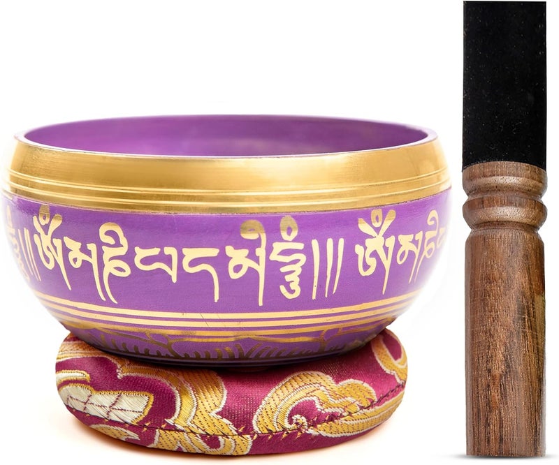 HIMALAYAN BAZAAR Tibetan Singing Bowl Set Brass - Master Healing Grade - Authentic Handcrafted Sound Bowl by Himalayan Bazaar (Black and Red) - Image 1