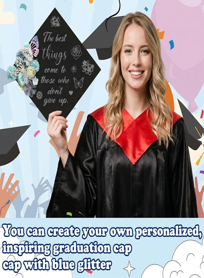 AFRITEE Graduation Cap Decoration, 12 Pcs 2026 Graduation Cap Topper Decoration with Glitter Stickers, English Butterfly Flower Sticker DIY Grad Gift Party Supplies (White) - Image 5