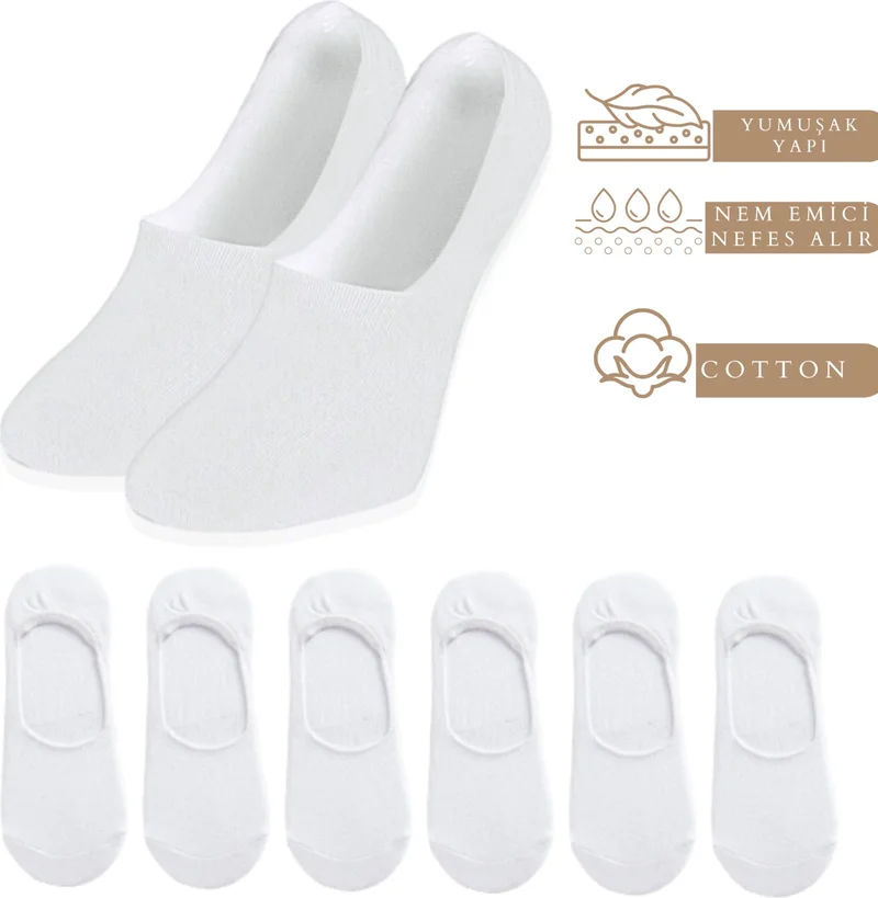 Kral Socks Women - Men Plain Pattern (6 Pairs) Cotton Anti-Sweat Ballerina Socks