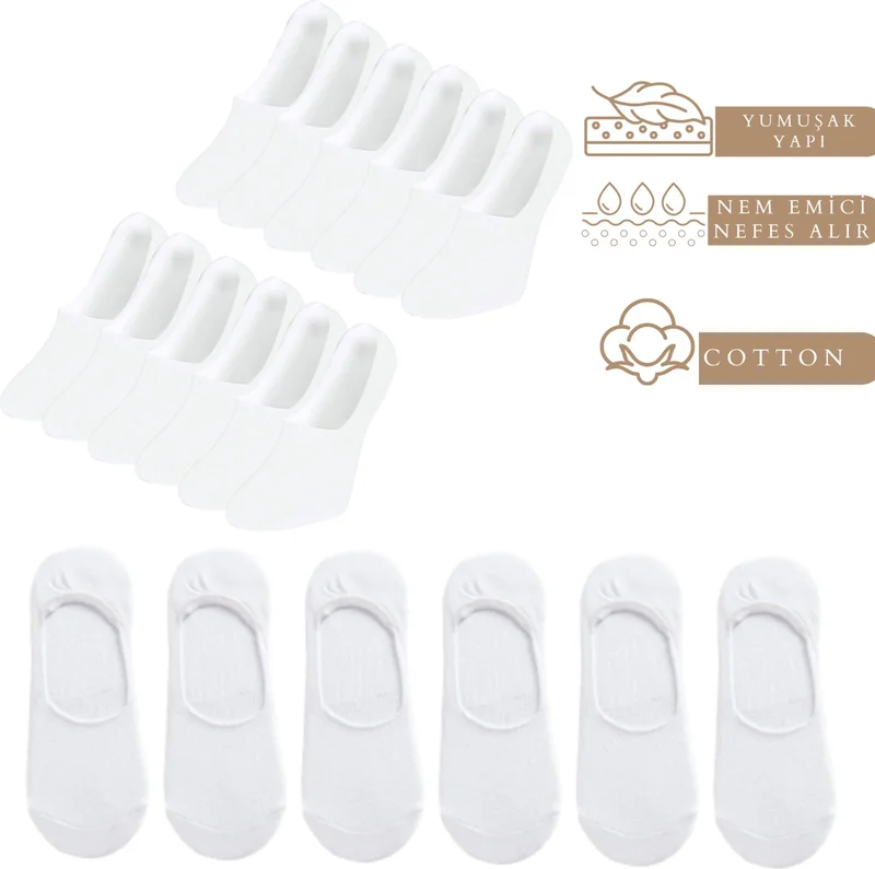 Kral Socks Women - Men Plain Pattern (6 Pairs) Cotton Anti-Sweat Ballerina Socks