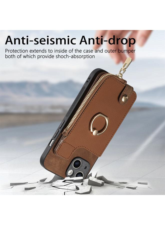 Zaboon Case For iPhone 13 Pro Cross Leather Ring Vertical Zipper Wallet Back Phone Case - Image 5
