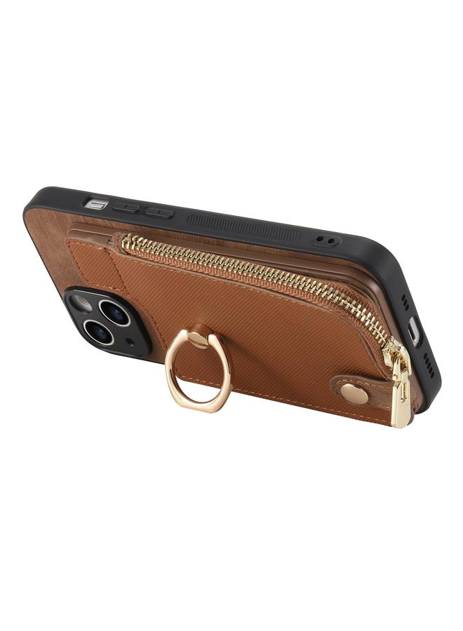 Zaboon Case For iPhone 13 Pro Cross Leather Ring Vertical Zipper Wallet Back Phone Case - Image 4