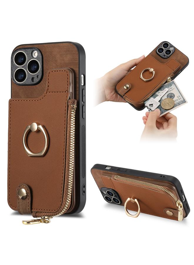 Zaboon Case For iPhone 13 Pro Cross Leather Ring Vertical Zipper Wallet Back Phone Case - Image 1