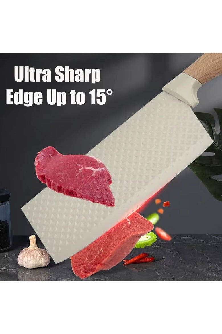 موش طقم سكاكين للمطبخ، مكون من 6 قطع باللون الكاكي، طقم سكاكين حاد غير لاصق وغير قابل للانزلاق من الفولاذ المقاوم للصدأ مع حامل سكاكين عالمي، مناسب للاستخدام في المنزل والمطاعم (كاكي). - Image 3