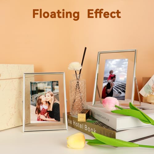 AhaGo Silver Floating Frame (5"x7", Vertical), For Picture 4x6, 3.5x5, 2x3, Small Desktop Photo Frame, Classy Gift For Festival, Wedding, Home or Office Décor - Image 4