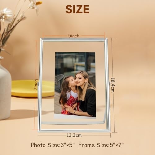 AhaGo Silver Floating Frame (5"x7", Vertical), For Picture 4x6, 3.5x5, 2x3, Small Desktop Photo Frame, Classy Gift For Festival, Wedding, Home or Office Décor - Image 2