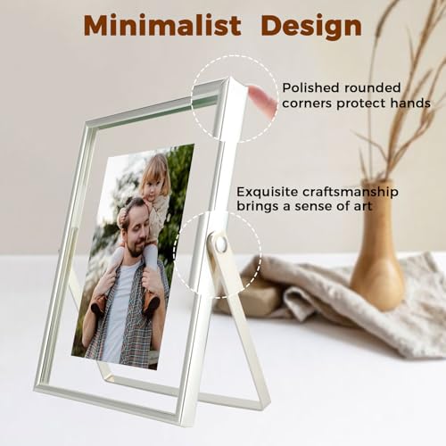 AhaGo Silver Floating Frame (5"x7", Vertical), For Picture 4x6, 3.5x5, 2x3, Small Desktop Photo Frame, Classy Gift For Festival, Wedding, Home or Office Décor - Image 3