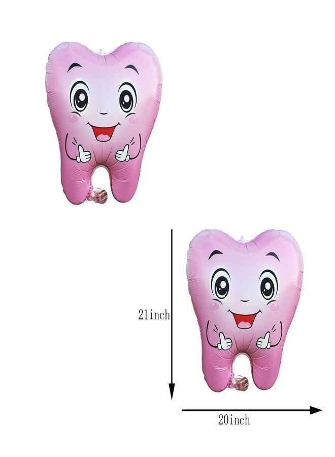 OHLIGEI 5PCS Pink Tooth Shaped Foil Balloons Teeth Mylar Tooth Inflatable Balloons for Tooth Themed Birthday Party Decorations - Image 3