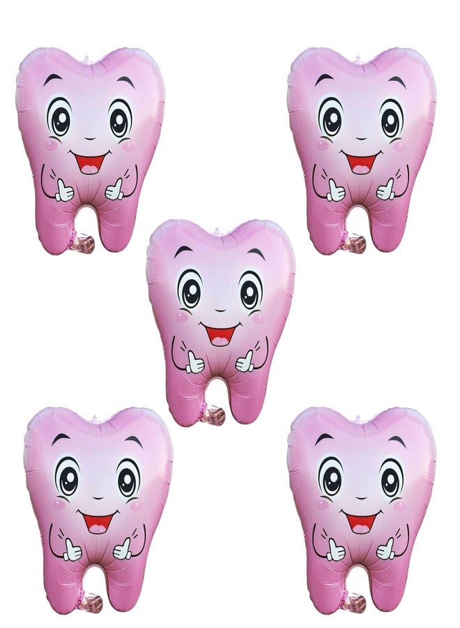 OHLIGEI 5PCS Pink Tooth Shaped Foil Balloons Teeth Mylar Tooth Inflatable Balloons for Tooth Themed Birthday Party Decorations - Image 1