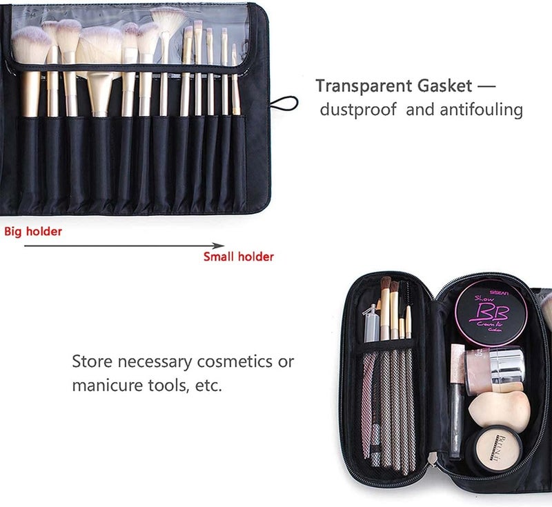 KASTWAVE Makeup Brush Holders, Portable Makeup Brush Artist Pencil Pen Case Organizer Makeup Brush Bag for Travel Can Hold 20+ Brushes Cosmetic Bag Roll Up Case Pouch Holder for Woman (Only Bag) - Image 5