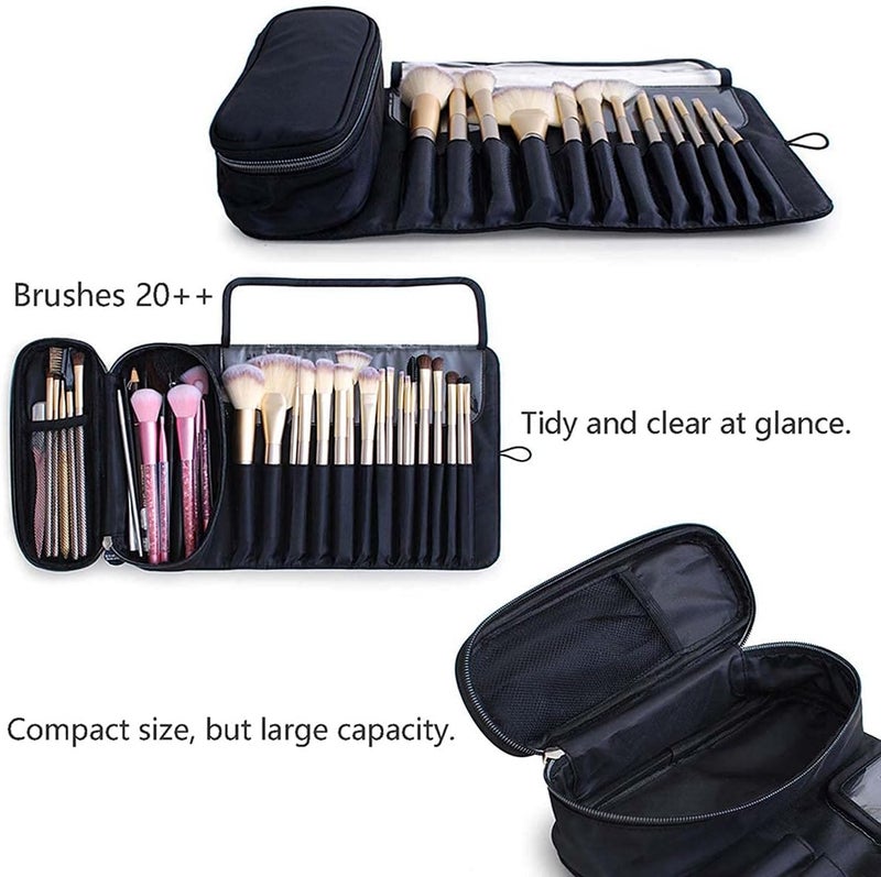 KASTWAVE Makeup Brush Holders, Portable Makeup Brush Artist Pencil Pen Case Organizer Makeup Brush Bag for Travel Can Hold 20+ Brushes Cosmetic Bag Roll Up Case Pouch Holder for Woman (Only Bag) - Image 2